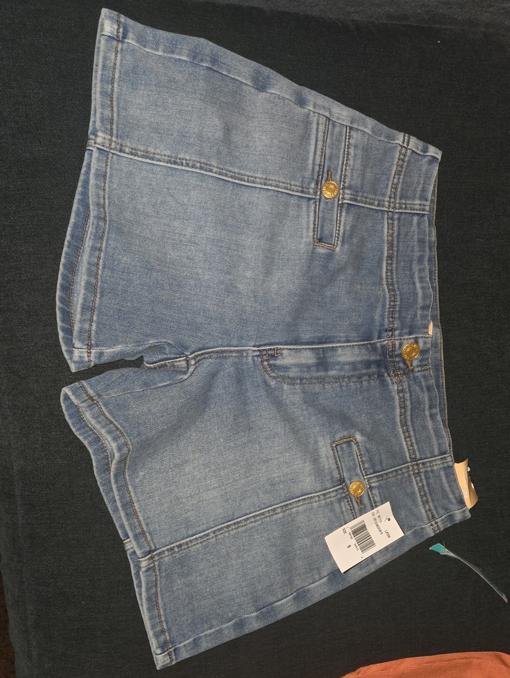 Women's Light Blue Denim Jean Shorts with Gold-Tone Accents